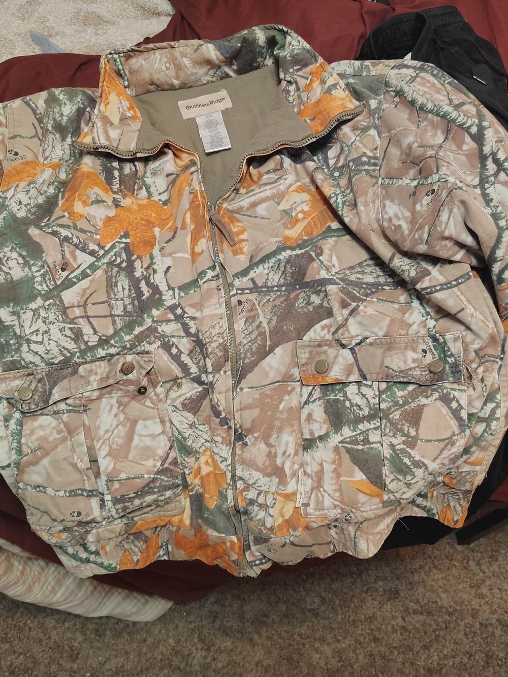 Outdoors Camo Zip-Up Jacket - Orange & Green Leaf Pattern